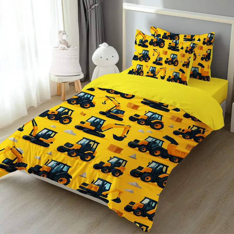 3D детско спално бельо Багер – памук ранфорс 14192