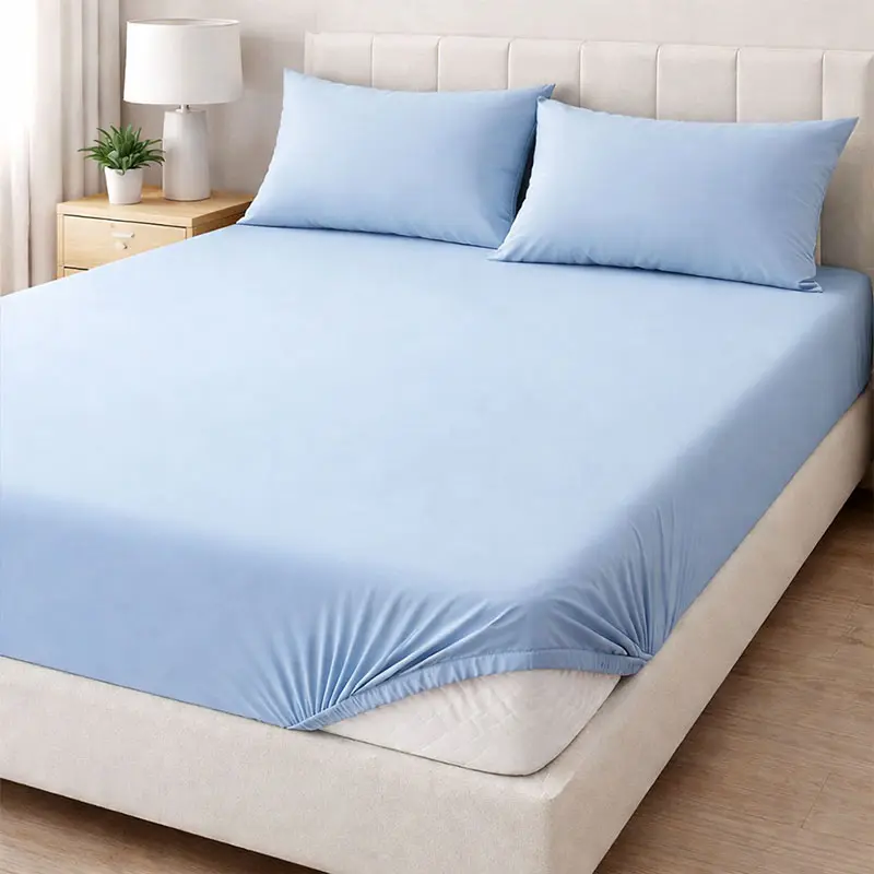 Долен чаршаф с ластик в светлосин цвят -23