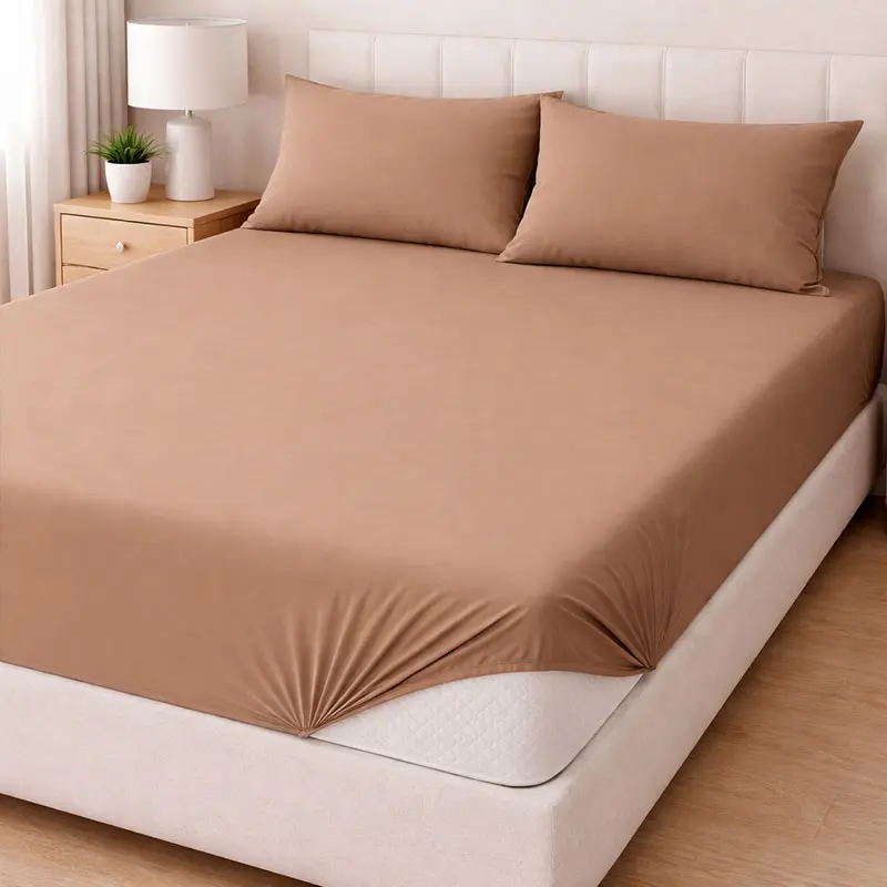 Светлокафяв долен чаршаф с ластик -29