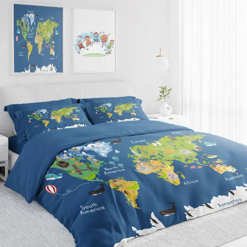 Луксозен комплект детско спално бельо 3D карта на света 2422