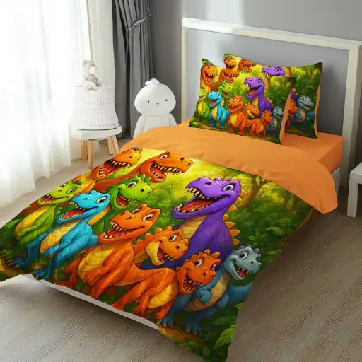 3D детско спално бельо Динозаври – памук ранфорс 14185