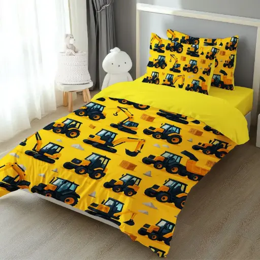 3D детско спално бельо Багер – памук ранфорс 14192