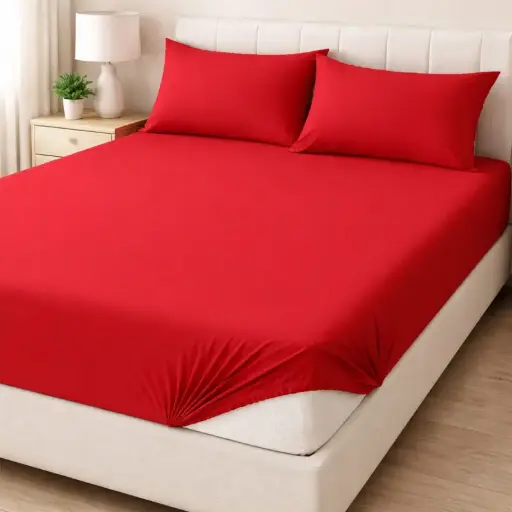 Долен чаршаф с ластик в червен цвят -13
