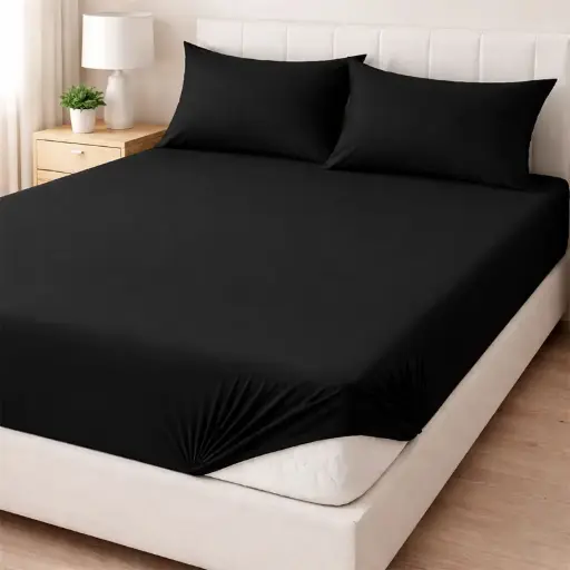 Долен чаршаф с ластик в черен цвят -19