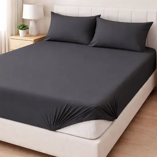 Долен чаршаф с ластик в тъмносив цвят -21