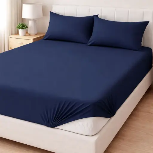 Долен чаршаф с ластик в тъмносин цвят -22