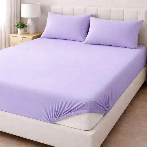 Светлолилав чаршаф с ластик -27