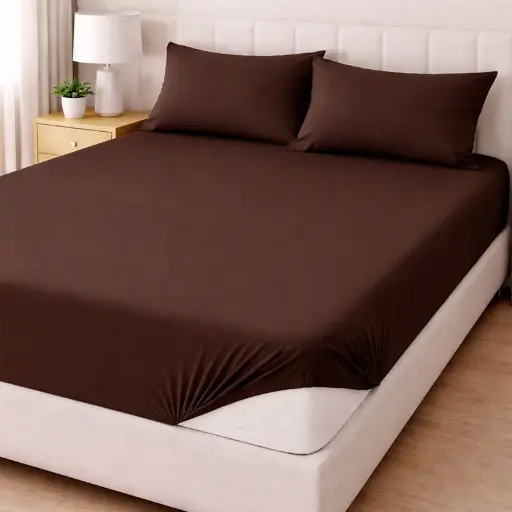 Чаршаф с ластик за матрак в тъмнокафяв цвят