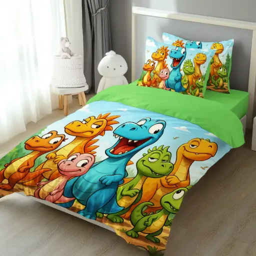 3D детско спално бельо Динозаври – памук ранфорс 14191